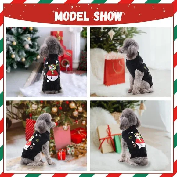 DOGGYZSTYLE Dog Pet Black Snowman Xmas Holiday Sweater Large - Picture 5 of 7